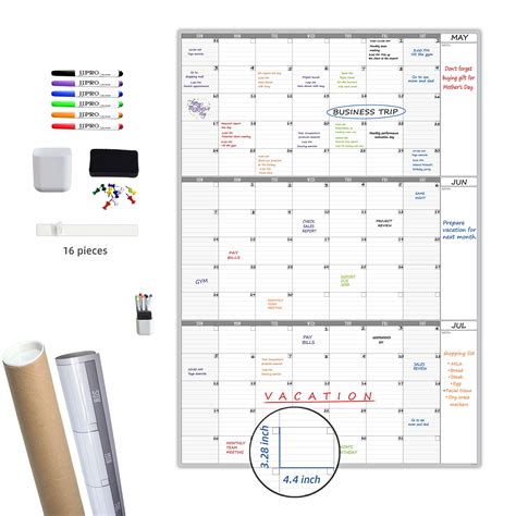 Large Dry Erase Wall Calendar 3 Month Calendar Blank Undated Reusable