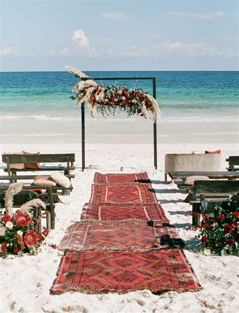 Burgundy Hues Luxe Accents Steal The Show At This Bohemian Beach