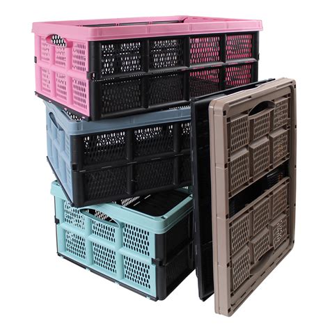 L Collapsible Crate Folding Strong Plastic Storage Boxes Stackable