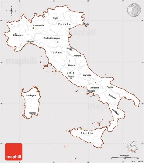 Classic Style Simple Map Of Italy Cropped Outside