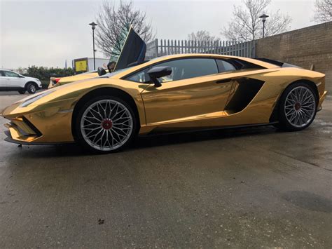 Lamborghini Aventador Vinyl Wrapped Gold Chrome Wrapping Cars London