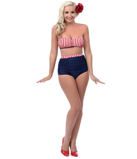 unique vintage red white and blue high waist bikini bottom high waisted bikini bottoms unique