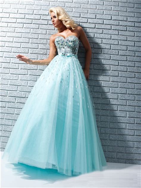 A Line Princess Sweetheart Long Aqua Blue Tulle Prom Dress