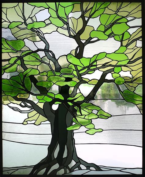 Tree Stained Glass Design Flowers And Tree Grass Talkingopec