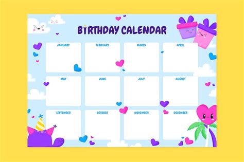 Free Vector Hand Drawn Birthday Calendar Template