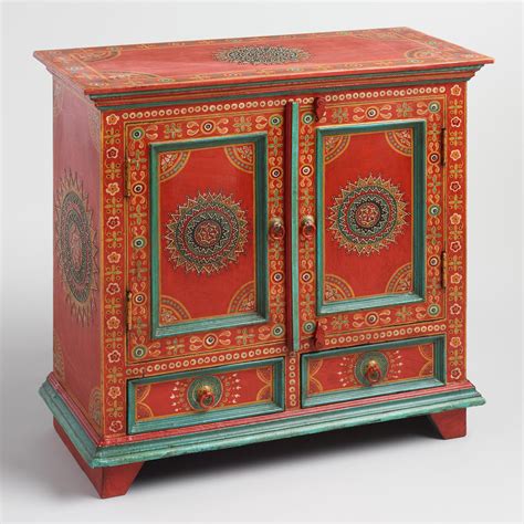 Our Hand Painted Cabinet In Rich Red Is Elaborately Embellished With