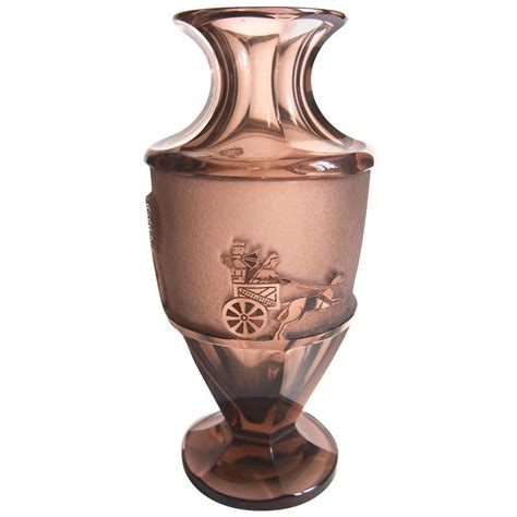 Bohemian Egyptian Lion Hunt Moser Deep Acid Etched Glass Vase For Sale At 1stdibs