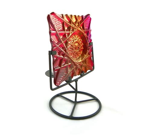Stunning Candle Shield Etsy Shop Candle Holder With Red Iridescent Textured Handcrafted Art