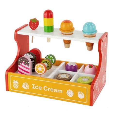 Wooden Ice Cream Set Frozen Treats Pretend Play Food Cones Ice