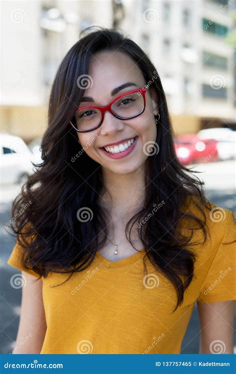 Portrait Of Beautiful Nerdy Girl With Glasses Stock Image Image Of Long Enjoying