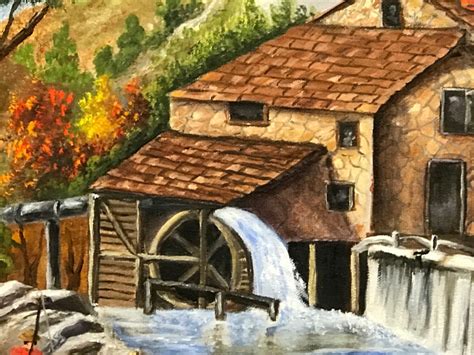 Water Mill Oil Painting Old Water Mill Painting Hand Painted Water