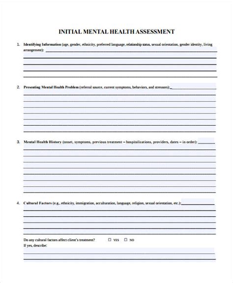 Mental Health Nursing Assessment Form