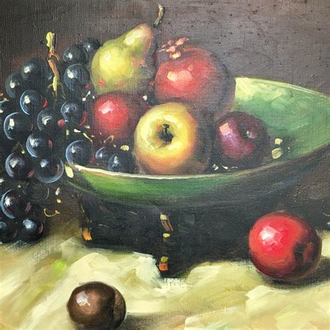 Vintage Bowl Of Fruit Still Life Oil Painting Signed By Artist Chairish