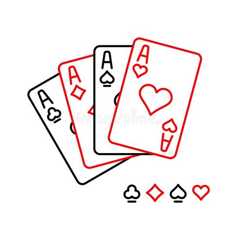 Four Aces Playing Cards Line Style Illustration Stock Vector