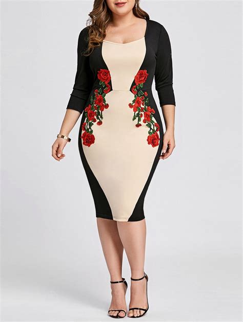 [33 off] plus size embroidered bodycon dress rosegal