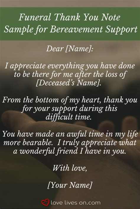 Sample Wording For A Funeral Thank You Card For Bereavement Support