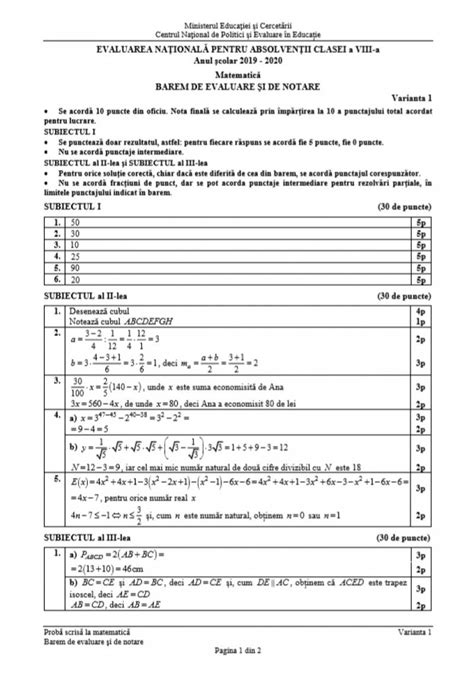 Ministerul educatiei a facut publice noile modele de subiecte pentru evaluarea nationala 2021. Simulare Evaluare Nationala 2021 Matematica Barem ...