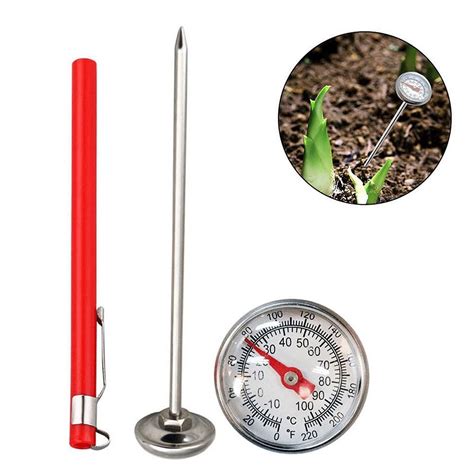 Stainless Steel Soil Thermometer 127mm Stem Display 0 100 Degrees