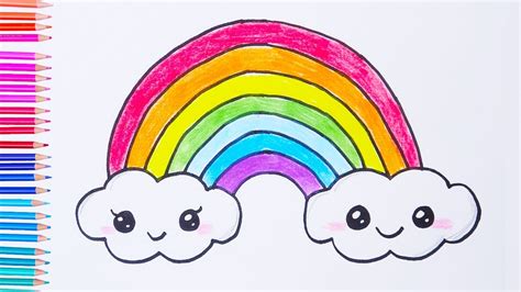 How To Draw A Rainbow And Clouds Easy Drawings Youtube