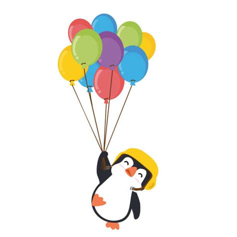 Penguin Holding Balloons Vector Illustrations Royalty Free Vector