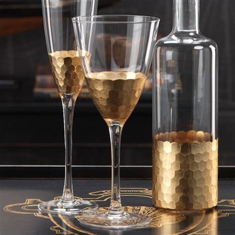 Zodax Fez Cut Glassware With Gold Leaf Set Of 8 Bar 421s