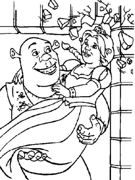 Shrek Carrying Princess Fiona His Beloved One Coloring Page Color Luna