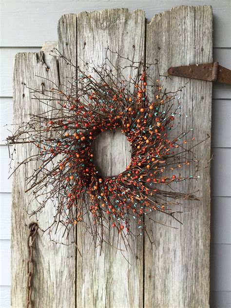 Extra Large Twig Wreath With Orange And Turquoise Pip Berries