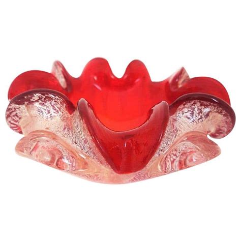 Murano Red And Silver Flecks Art Glass Flower Bowl Or Ashtray 1960s For Sale At 1stdibs Red