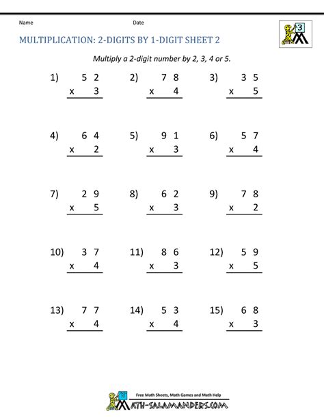 Multiplication By 1 Digit Numbers