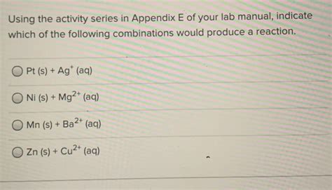 Solved Using The Activity Series In Appendix E Of Your Lab