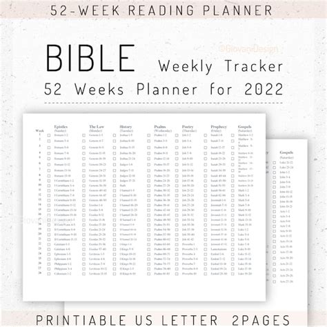 Printable Bible 52 Week Reading Planner For 2022 Daily Etsy