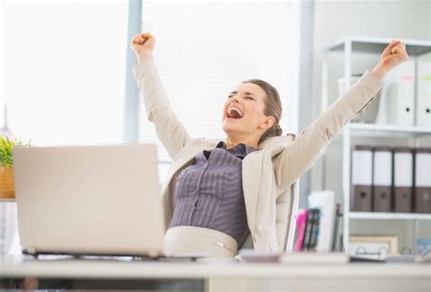 Portrait Of Happy Business Woman In Office Rejoicing Success Ra