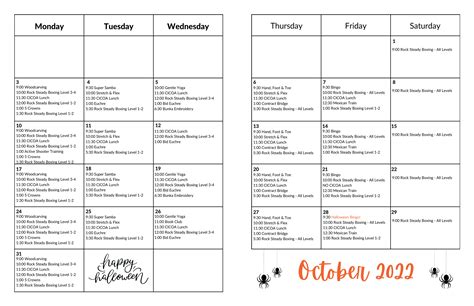 October 2022 Calendar ⋆ The Social Of Greenwood