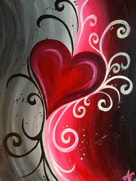 abstract heart easy canvas painting night painting diy