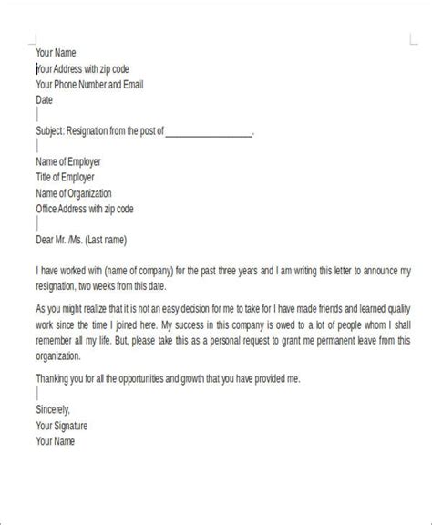 Free 6 Sample Two Week Resignation Letter Templates In Ms Word Pdf