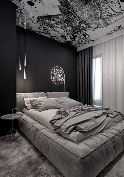 Cool Masculine Bedroom For Mens Blanc And Gray Colors Bedroom Apartment