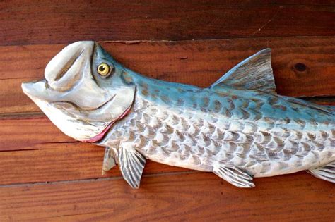 Tarpon Fish Wooden Chainsaw Carving 3 Ft Wall Mount Taxidermy Art