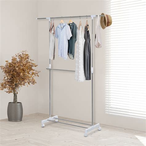 Rigga clothes rack, white you can easily adjust the height to suit your needs as the clothes rack can be locked in place at 6 fixed levels. HomCom Wardrobe Rack Rolling Extendable Clothes Rack ...