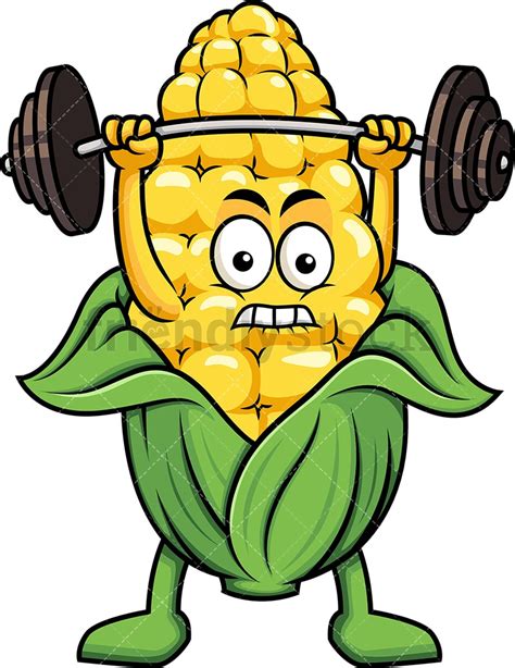 Corn Mascot Lifting Weights Cartoon Vector Clipart