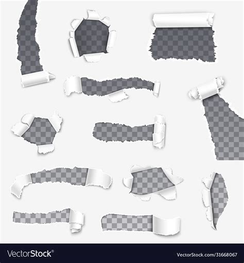 Paper Torn Rips Holes And Rolled Flaps Realistic Vector Image