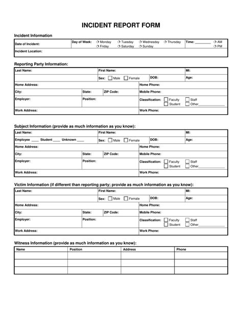 Incident Report Forms Printable