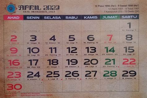 Kalender Jawa Hari Senin April Lengkap Weton Jumlah Neptu Dan