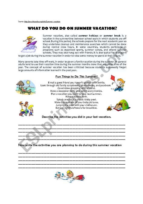 Summer Vacations Esl Worksheet By Susylop
