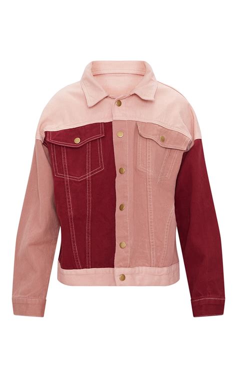 pink colour block denim jacket denim prettylittlething ca