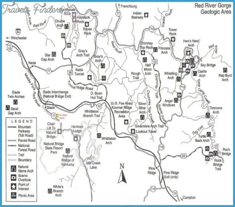 Red River Gorge Hiking Trails Map Travelsfinderscom