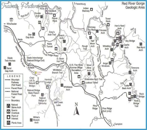 If you are planning a trip to the area this year, consider these top 10 red river gorge trails to give you the best overview of everything the park has to offer. Red River Gorge Hiking Trails Map - TravelsFinders.Com