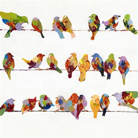 Birds On A Wire Ii Painting On Canvas Hand Painted Wall Art Modern
