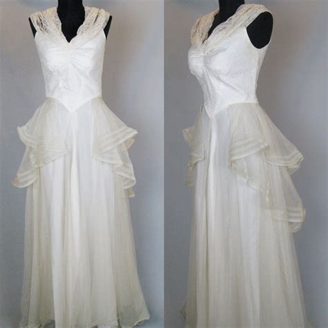 1930s Wedding Dress Vintage 30s Dress 30s Satin And Net Lace Bridal Gown With Lace Sleeves 26