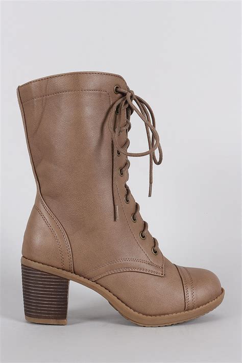 Wild Diva Lounge Chunky Heel Combat Lace Up Boots