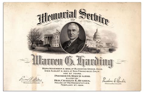 Lot Detail Memorial Service Announcement For Warren G Harding